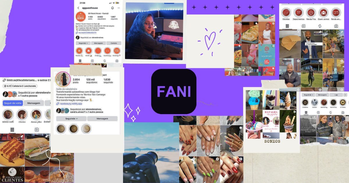 Mosaico de perfis de Instagram gerenciados pela Estefani com o Método FANI